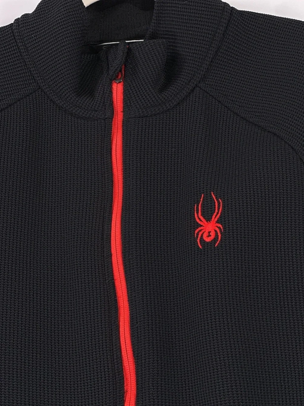 Spyder Men's Constant Full Zip Waffle Knit Sweater Jacket Black Red Large